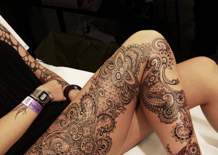 Female leg tattoo